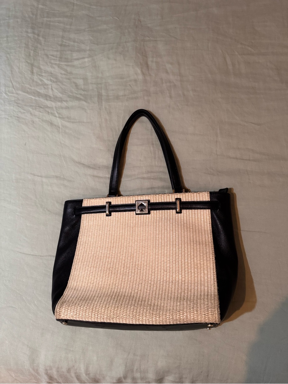 Kate Spade Structured Two-Tone Tote Bag in Beige and Black